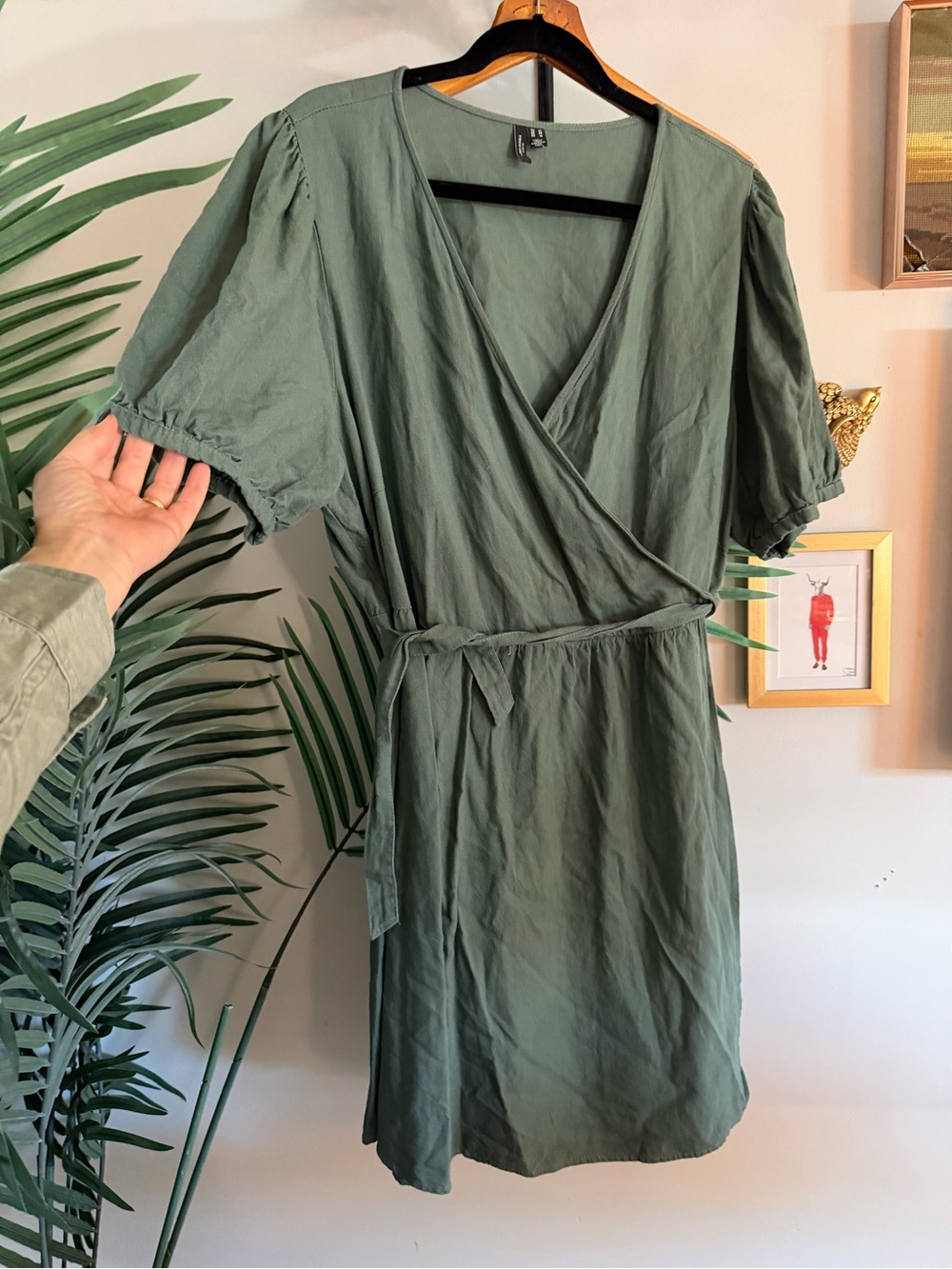 Vero Moda Sage Green Short Wrap Dress